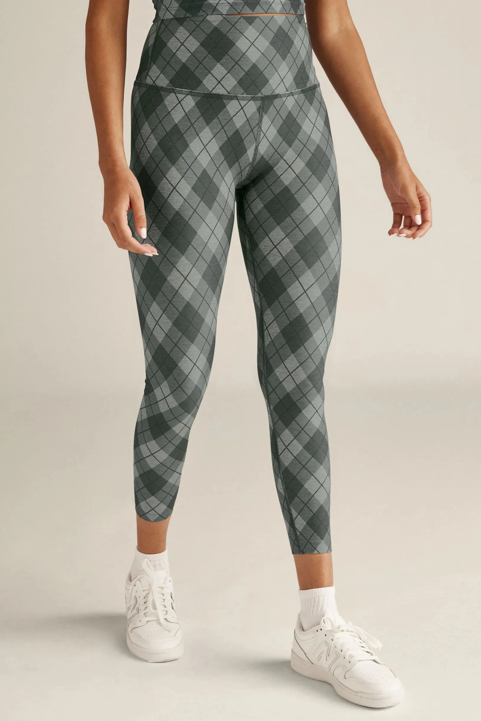 Softmark High Waisted Leggings - Grey Argyle