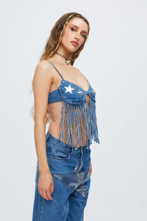 Superstar Denim Tassel Bra Top - Sophie Hannah X Easy Tiger