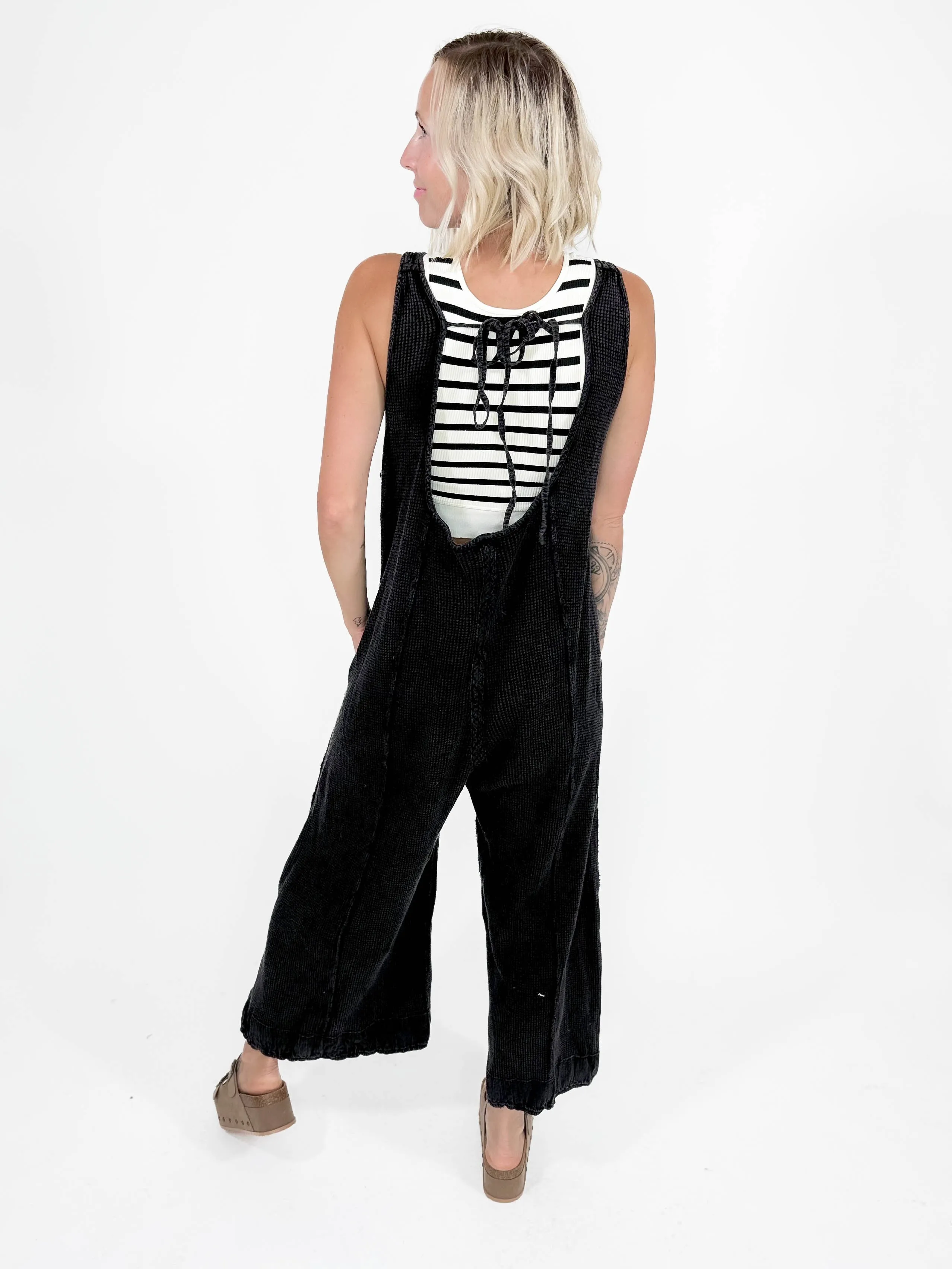 Traveller Waffle Jumpsuit- WASHED BLACK