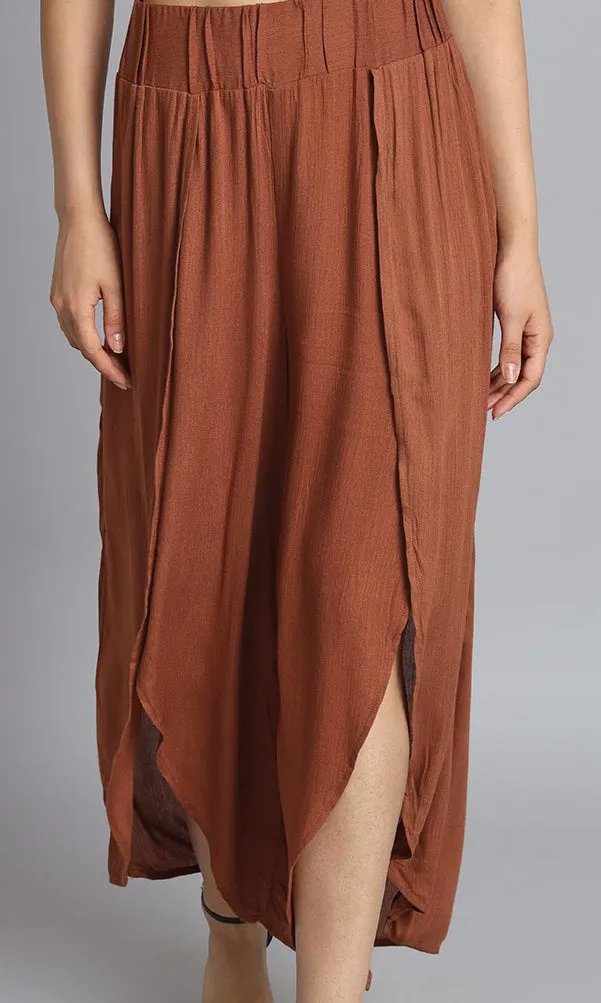 Women Brown Slit Pants