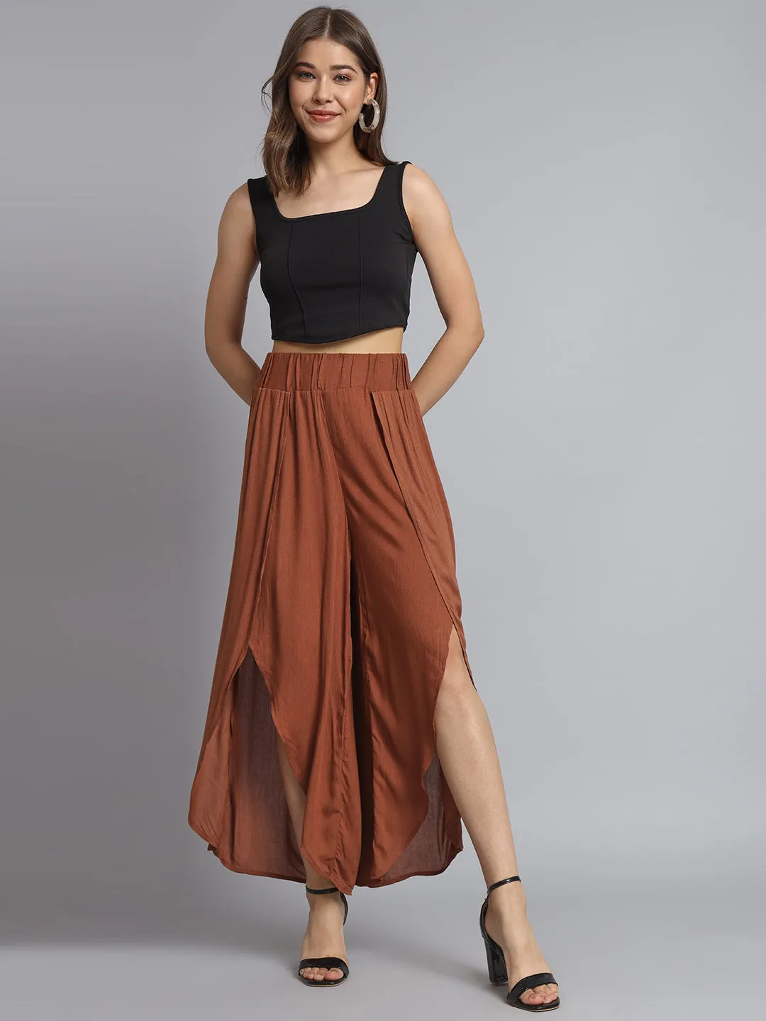 Women Brown Slit Pants