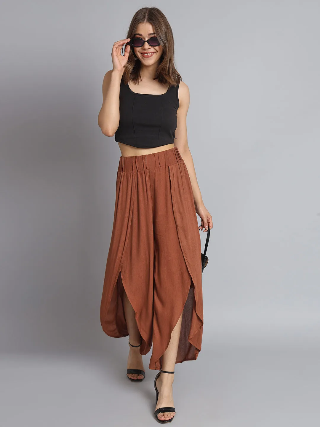 Women Brown Slit Pants